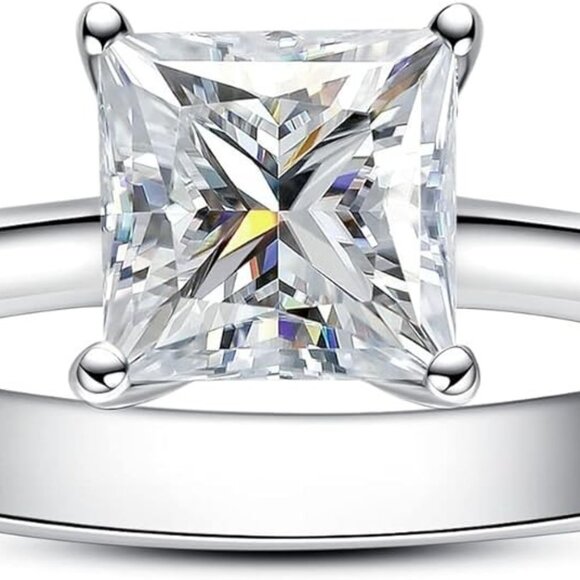 1.2CT Princess Moissanite D Color VVS1 Clarity Silver Wedding Ring - Picture 3 of 6